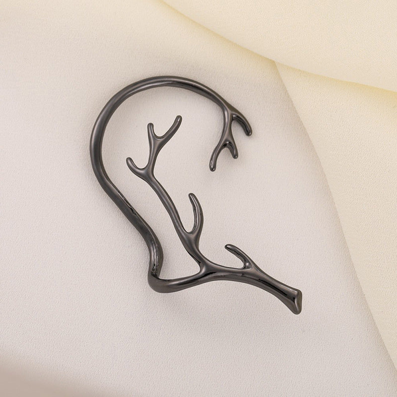 Vintage Geometric Deer Antler Hoop Earrings for Women Alloy Electroplated Fashion Ear Cuffs with Hollow Design