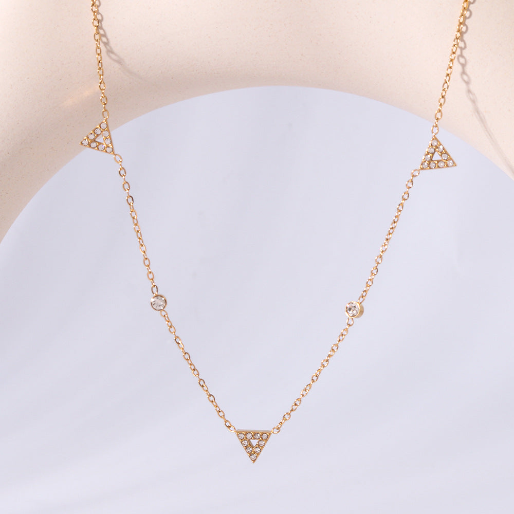 Minimalist Geometric Triangle Pendant Necklace in Stainless Steel with 18K Gold Plating, Hypoallergenic and Fade-Resistant