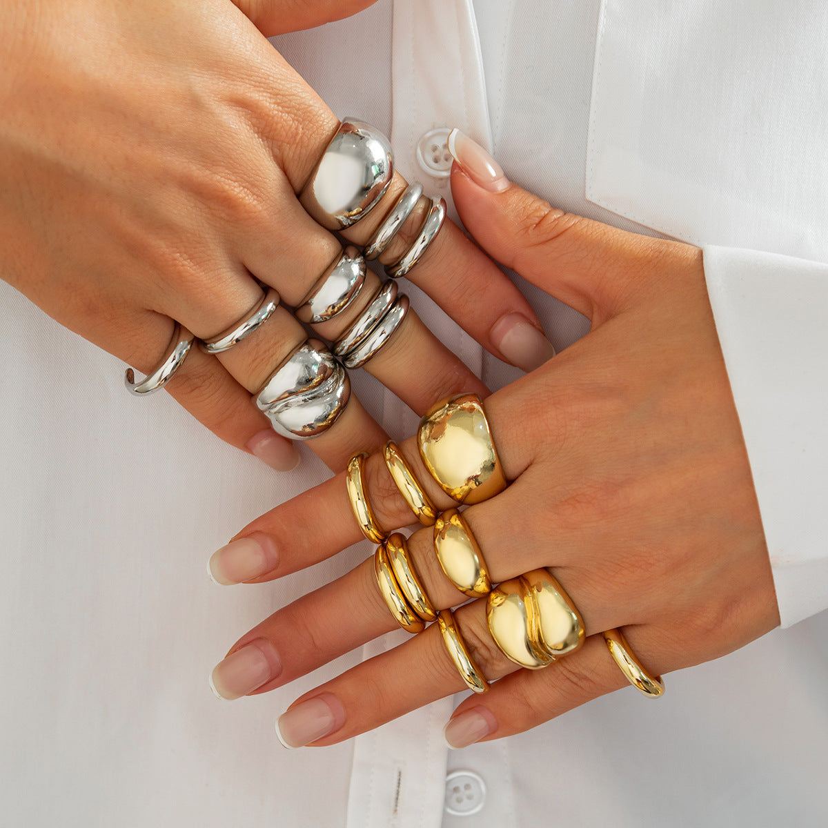 Hip-hop Geometric Plated Zinc Alloy Irregular Double-layer Ring Set for Women