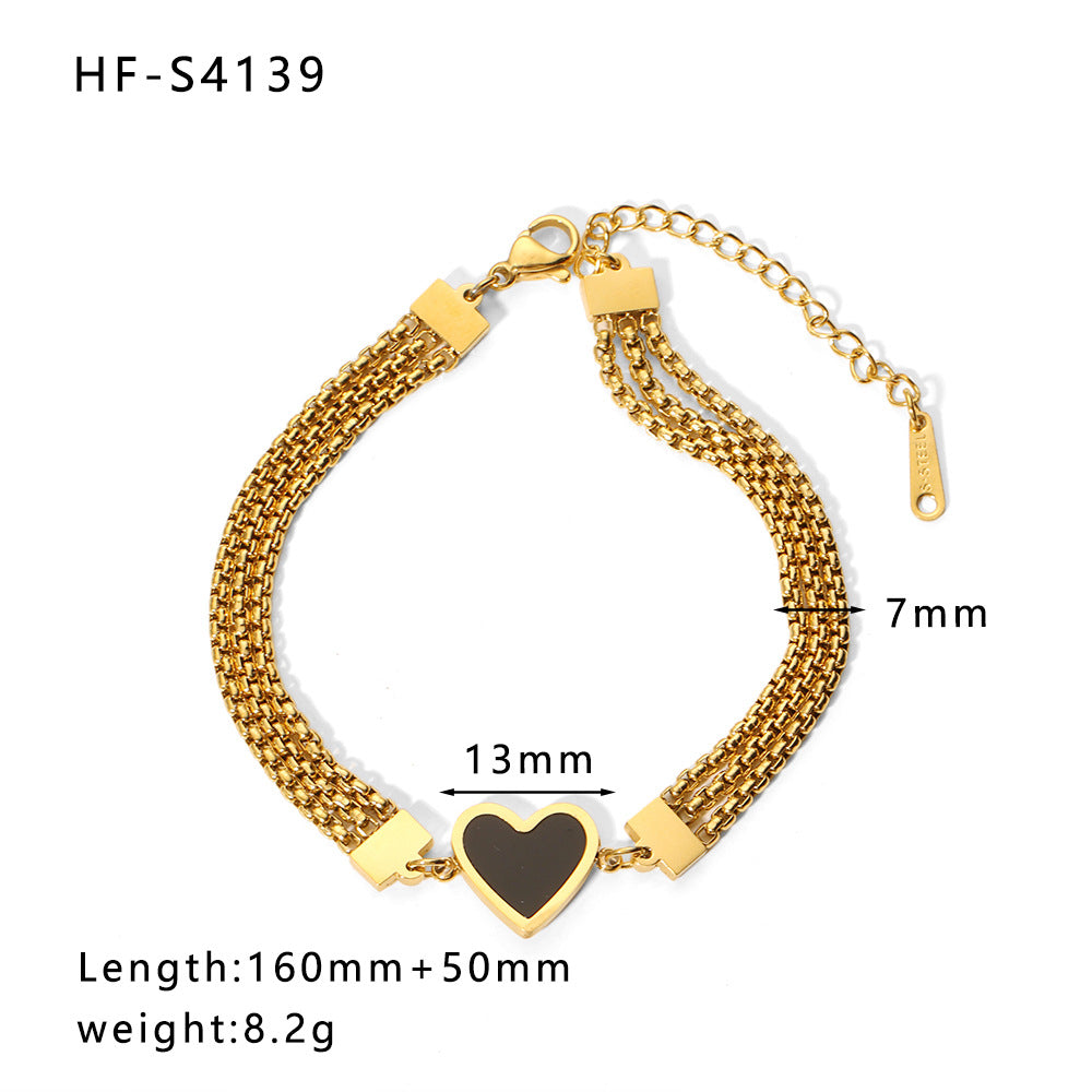 Minimalist Heart-Shaped Pearl Pendant Bracelet for Women with Titanium Steel Chain and Zircon Inlay