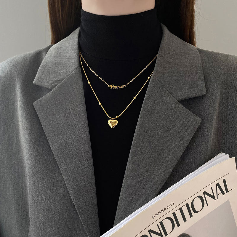 Collana Minimalista Geometrica in Acciaio Titanio con Intarsio in Oro da Donna, Stile Catenina a Croce, Accessorio di Tendenza Autunno Inverno