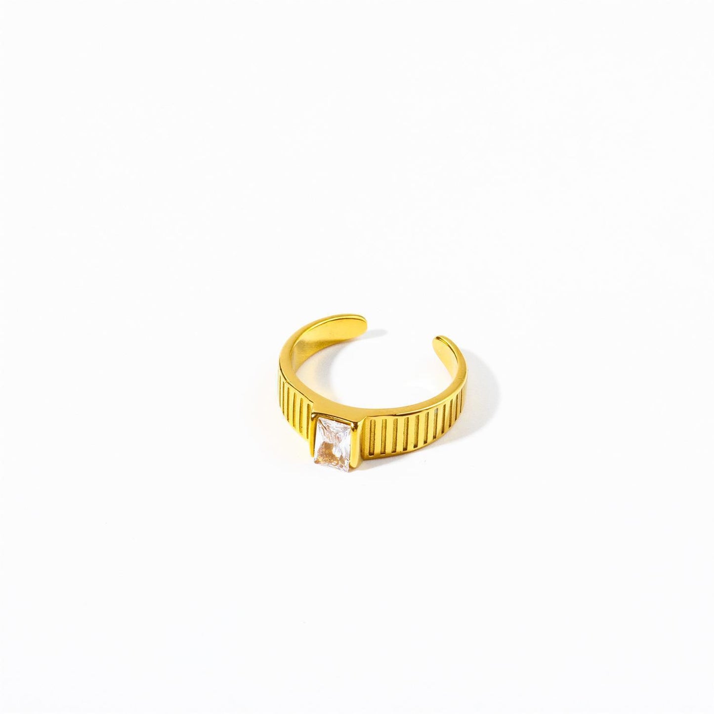 Personalized Geometric Stainless Steel Open Ring with Birthstone Accents for Women