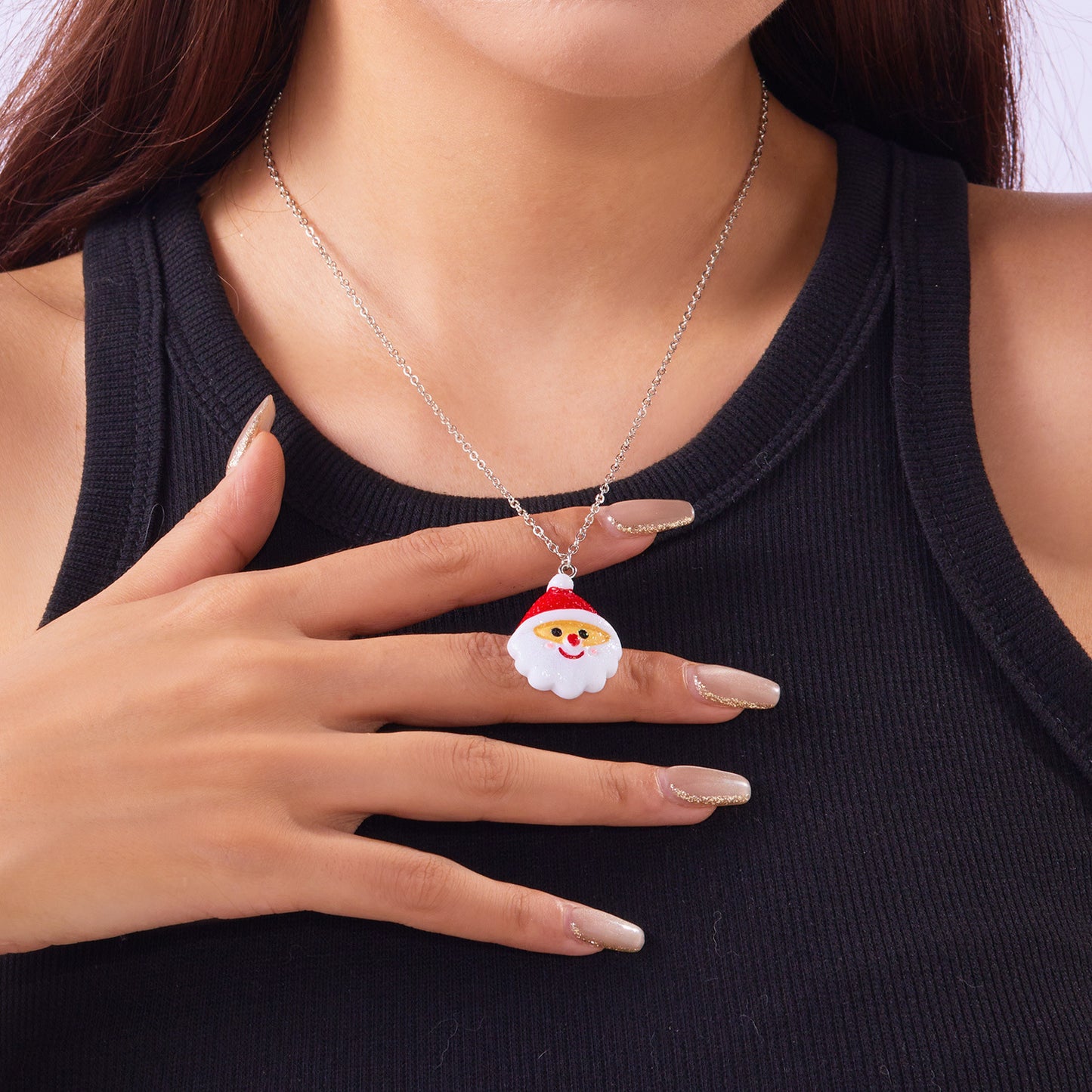 Collana con ciondolo a pupazzo di neve in resina stile OL, elementi natalizi, fiocco di neve, campana, scatola regalo di Babbo Natale, per donna