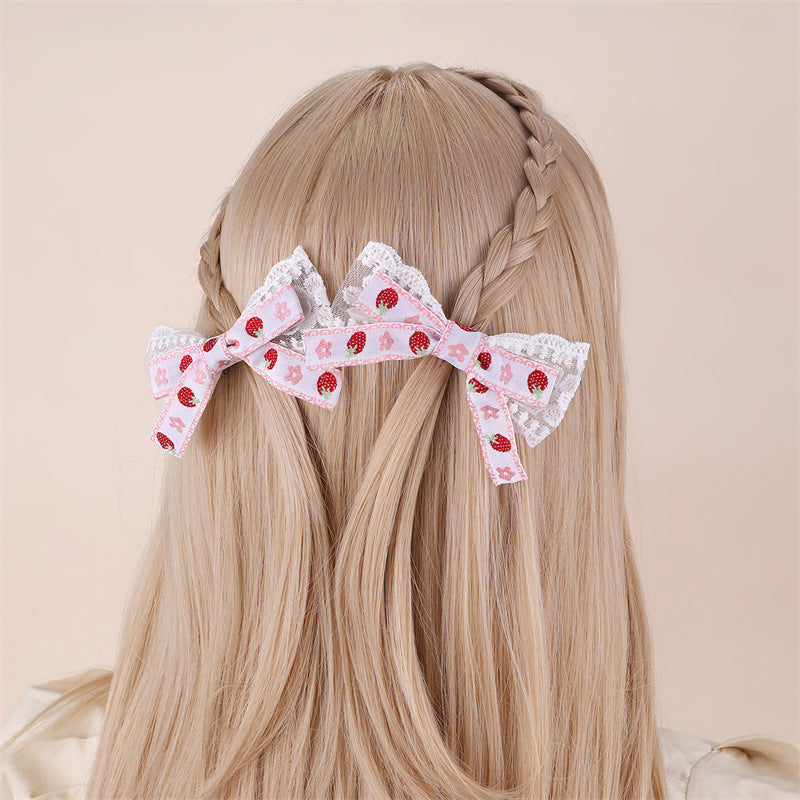 Fermaglio per capelli a forma di fiocco fatto a mano per bambine con finiture in pizzo, accessorio per capelli stile naturale