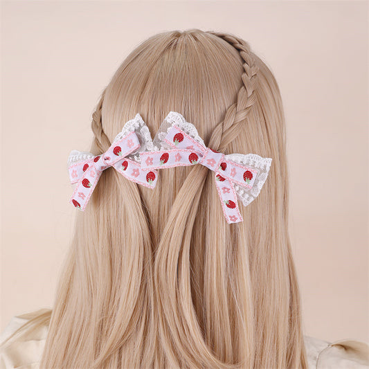 Fermaglio per capelli a forma di fiocco fatto a mano per bambine con finiture in pizzo, accessorio per capelli stile naturale