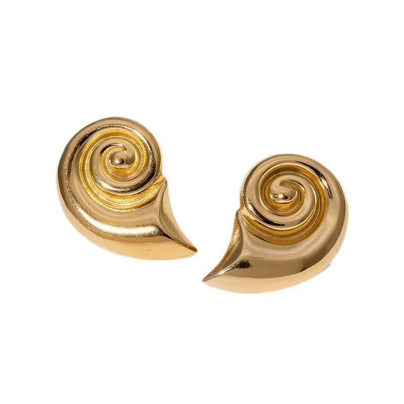 Minimalist Seashell-Shaped Stainless Steel Earrings with Gold Plating for Women