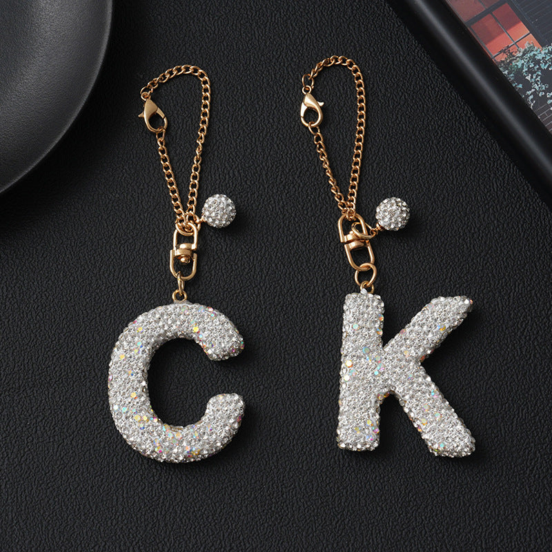 Luxury Rhinestone Letter Pendant Resin Charm for Car Cup Chain