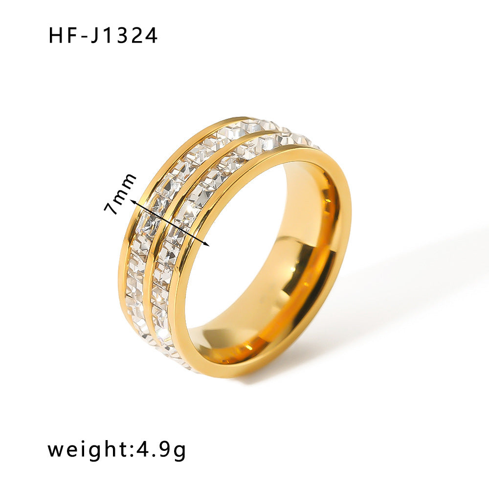 Anello da donna minimalista geometrico vintage in acciaio al titanio con intarsio di zirconi