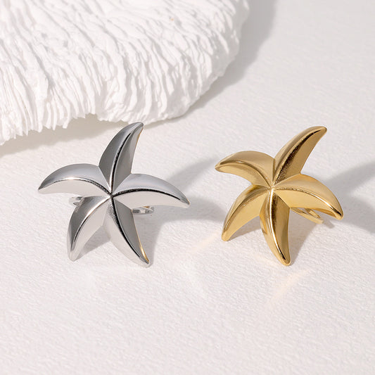 Minimalist Starfish-Shaped Stainless Steel Open Ring for Women with Plating Finish