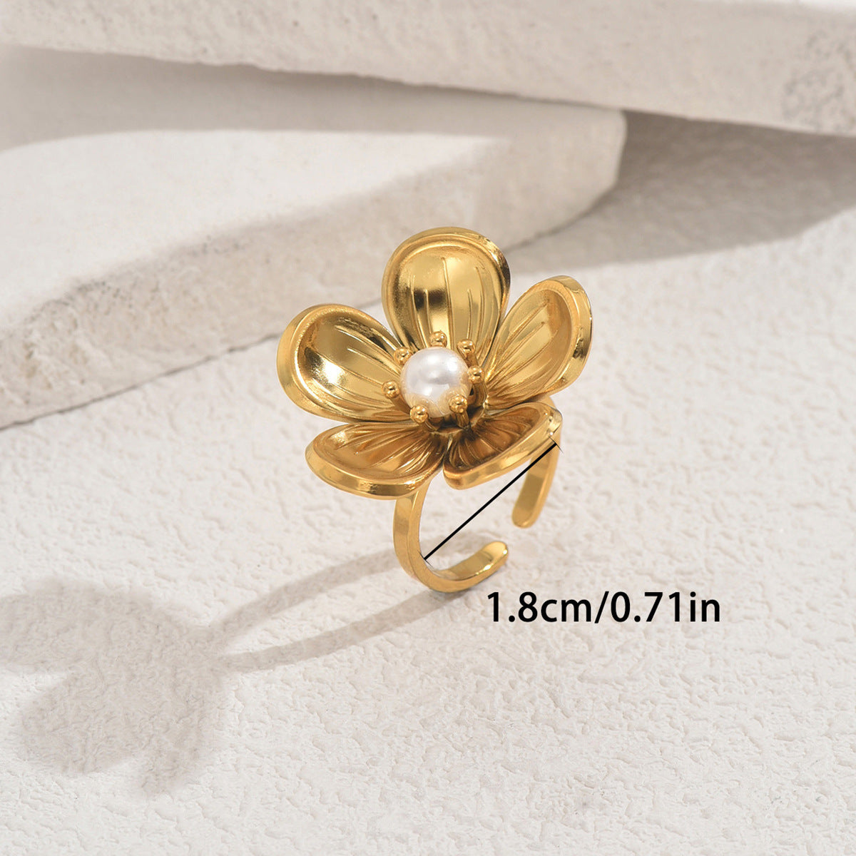 Anello aperto floreale alla moda per donna in rame con intarsio in perle, design geometrico e botanico, anello versatile per dito indice