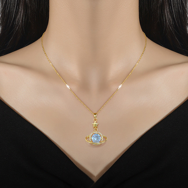Sweet Elegant Geometric Moon Rhinestone Plated Titanium Steel Necklace for Unisex