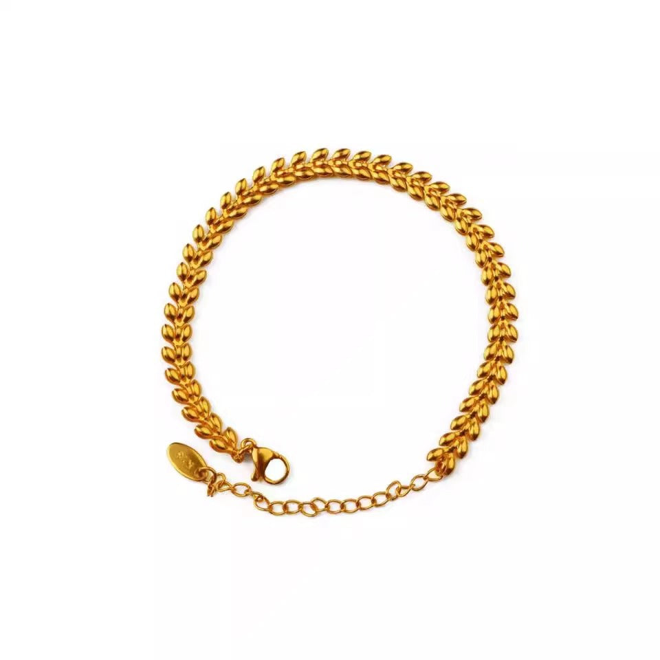 Bracciale Minimalista in Lega di Rame a Forma di Foglia Placcato Oro per Donne e Uomini