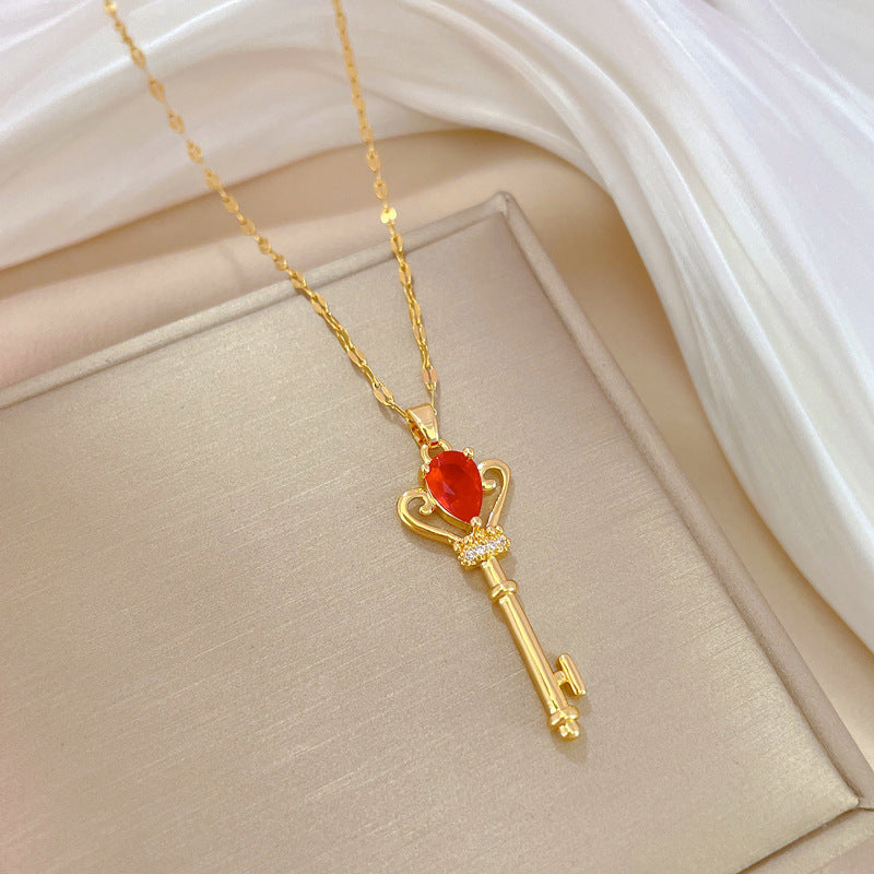 Luxury Titanium Steel Crown Pendant Necklace with Rhinestone Inlay Geometric Design for Women and Men Adjustable Locket Chain