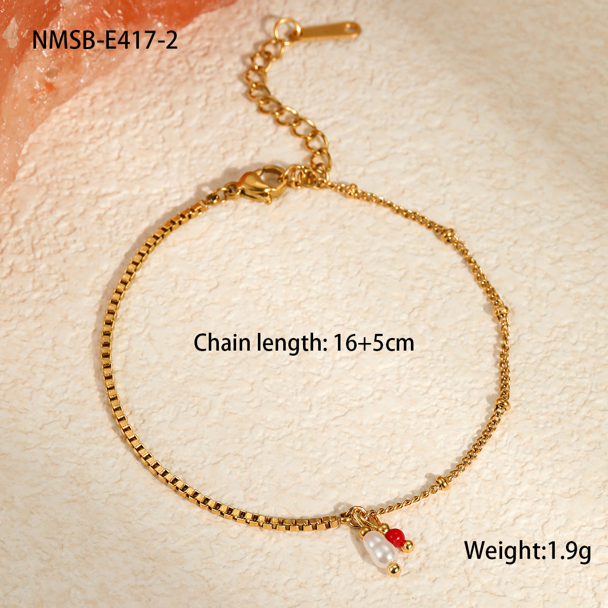 Braccialetto Minimalista Geometrico in Acciaio Inossidabile con Placcatura in Oro 18K e Dettagli in Pietre Naturali e Perle