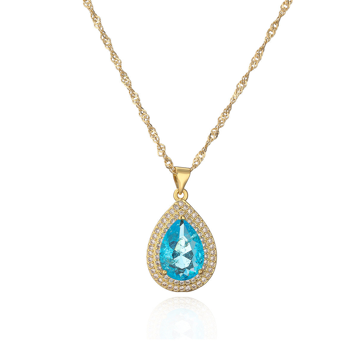 Minimalist Teardrop-Shaped Copper Pendant Necklace with Real Gold Plating and Zircon Inlay for Women