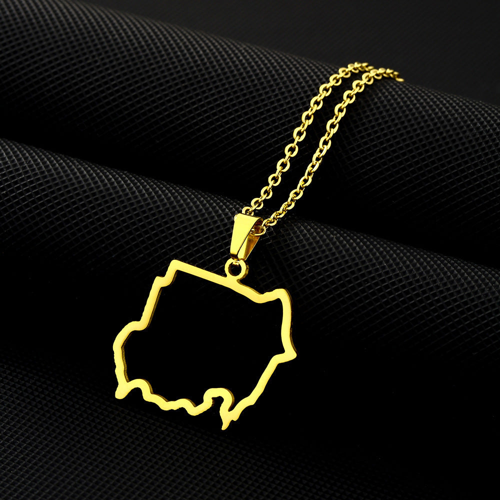 Collana Unisex alla Moda in Acciaio al Titanio Placcato Geometrico con Ciondolo in Acciaio Inossidabile con Catena a O