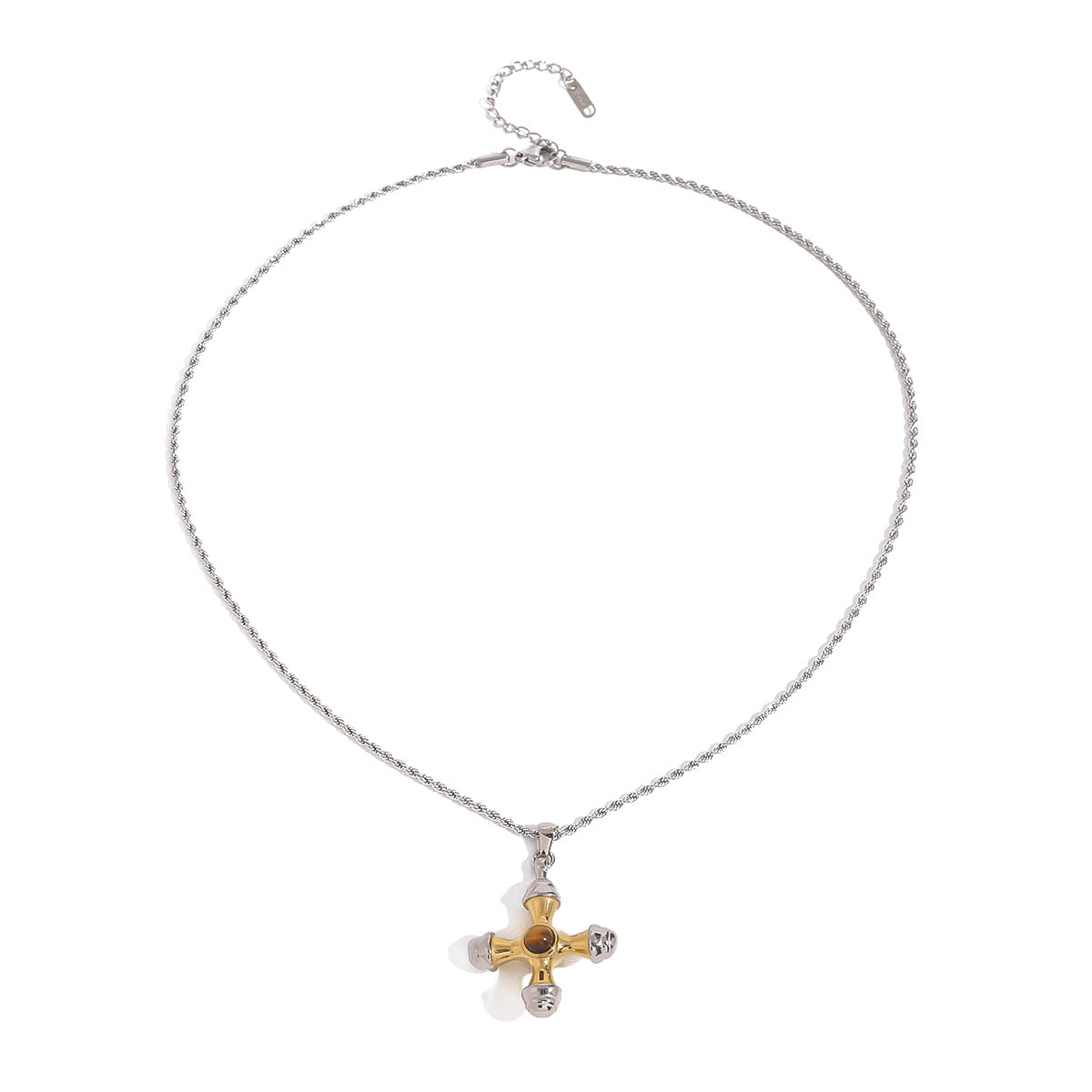 Collana con Ciondolo a Croce Minimalista in Acciaio Inossidabile con Accenti in Acciaio al Titanio, Finitura Galvanizzata, Design Geometrico per Donna