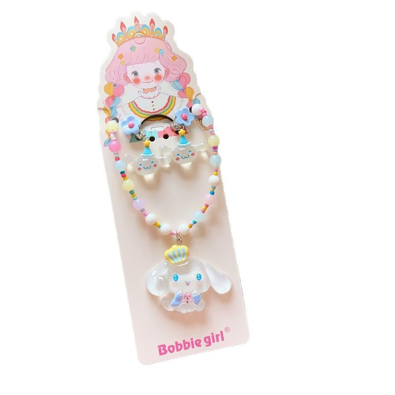 Dulce Collar Colgante de Personaje de Dibujos Animados Kawaii de Sanrio para Niñas con Cuentas de Cristal y Acentos Florales