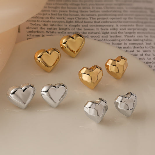 Orecchini vintage in rame a forma di cuore con placcatura in oro per donna, orecchini a perno alla moda, minimalisti e versatili