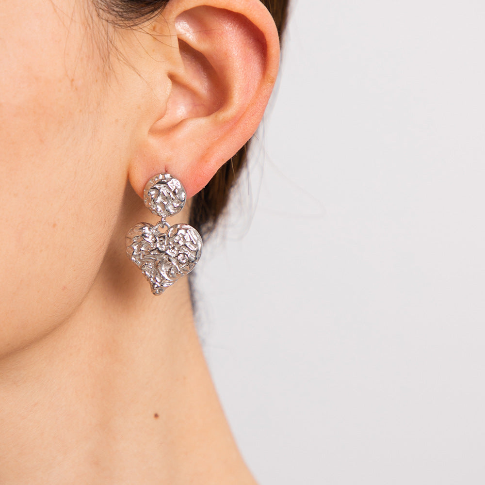 Set di collana e orecchini a cuore da donna in acciaio inossidabile placcato oro 18 carati, stile minimalista