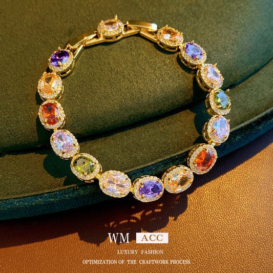 Vintage Luxury Oval Geometric Brass Bracelet with Cubic Zirconia Inlay for Women