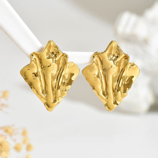 Vintage Luxury Irregular Pleated Geometric Stainless Steel Earrings