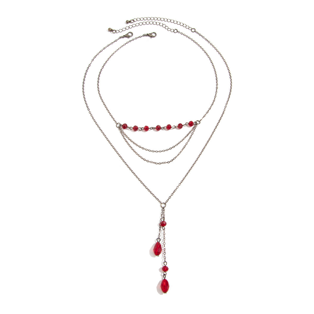 Vintage Gothic Geometric Crystal Pendant Y-Shape Tassel Necklace for Women