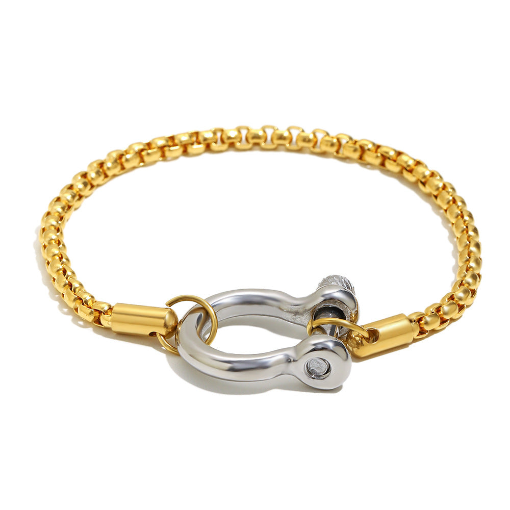 Fashionable Geometric Stainless Steel Plated 18K Gold Square Pearl Toggle Clasp Bracelet for Women