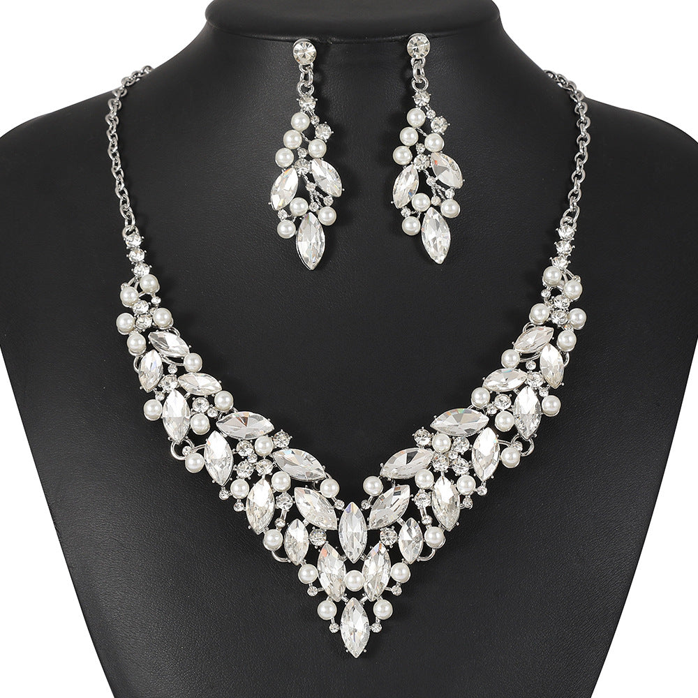 Elegant Alloy Necklace and Earrings Set with Heart Teardrop Bell Pendant, Wheat and Leaf Motifs, Plated Finish for Women
