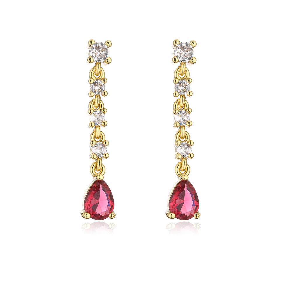 Orecchini pendenti da donna minimalisti geometrici in rame con placcatura in oro 18K e accento in zircone, design di lusso leggero