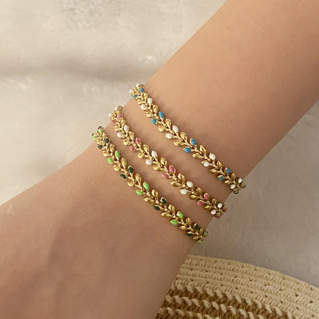 Personalized Wheat Sheaf Bracelet in Stainless Steel with Enamel Finish for Women