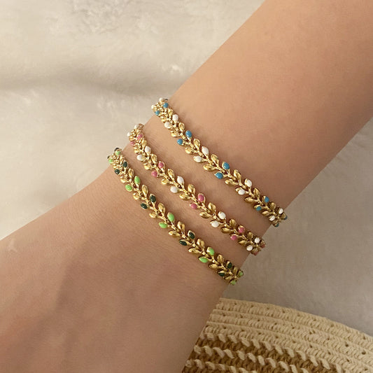 Personalized Wheat Sheaf Bracelet in Stainless Steel with Enamel Finish for Women