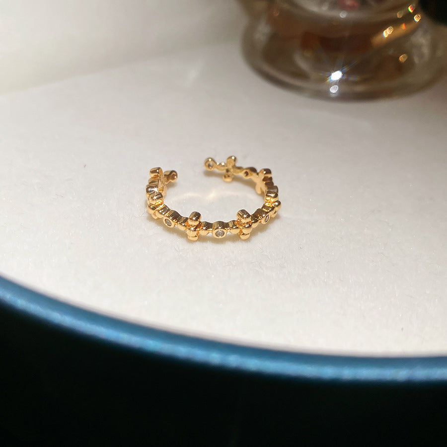 Anillo Abierto Geométrico de Lujo con Cruz, Baño de Oro de 18K en Cobre con Circonita Cúbica para Mujer
