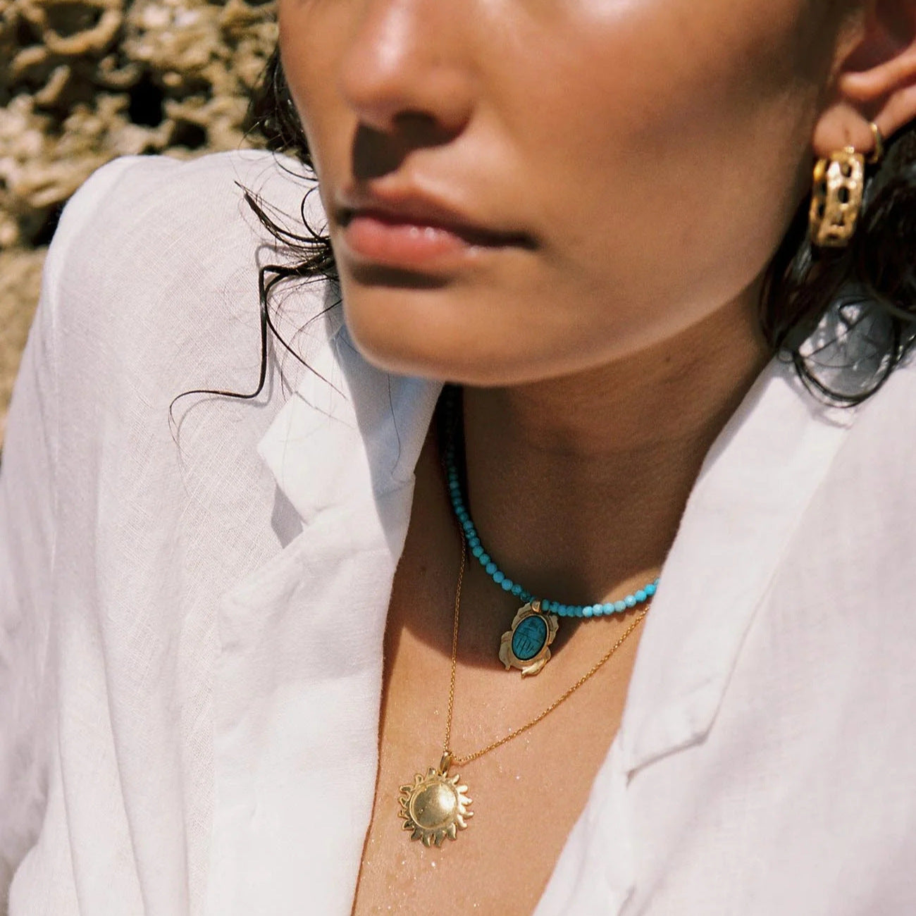 Minimalist Ocean-Themed Necklace with Stainless Steel Fish Starfish and Shell Beads Snake Chain Vacuum Plated 18K Real Gold Finish
