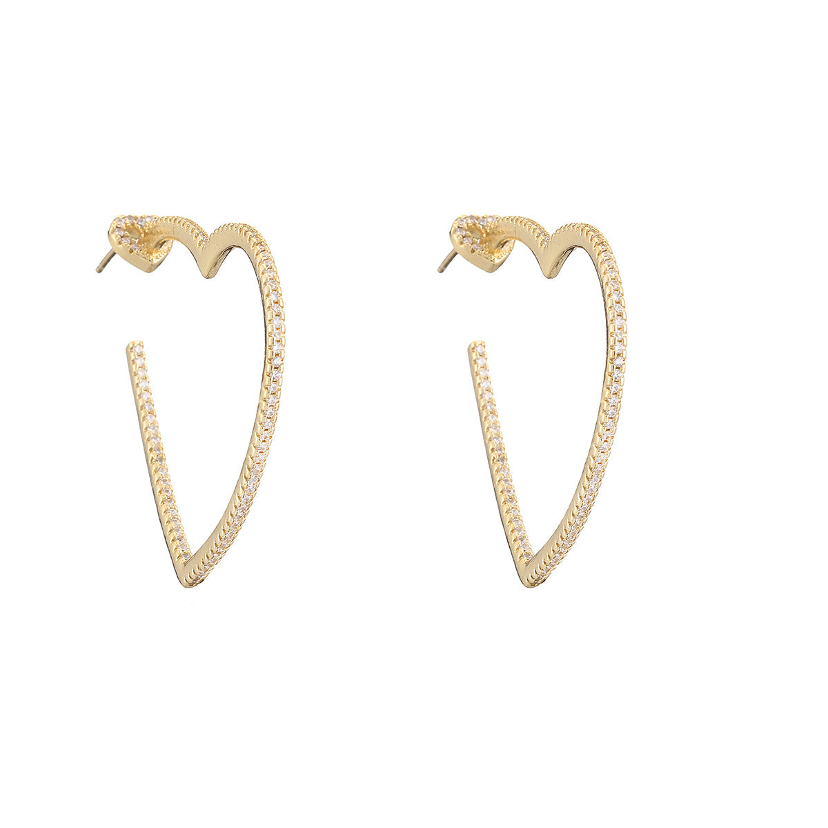 Minimalist Elegant 18K Gold Plated Brass Heart Geometric Earrings with Cubic Zirconia for Women