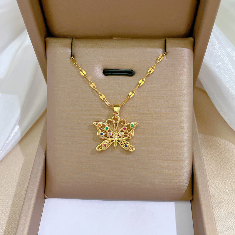Collana Unisex in Acciaio al Titanio Geometrico a Farfalla con Ciondolo Placcato in Rame