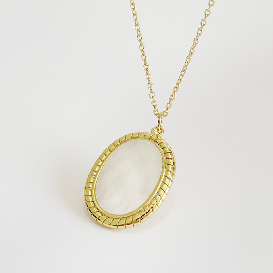 Sweet 925 Sterling Silver Oval Geometric Braided Ball Chain Necklace with Shell Element
