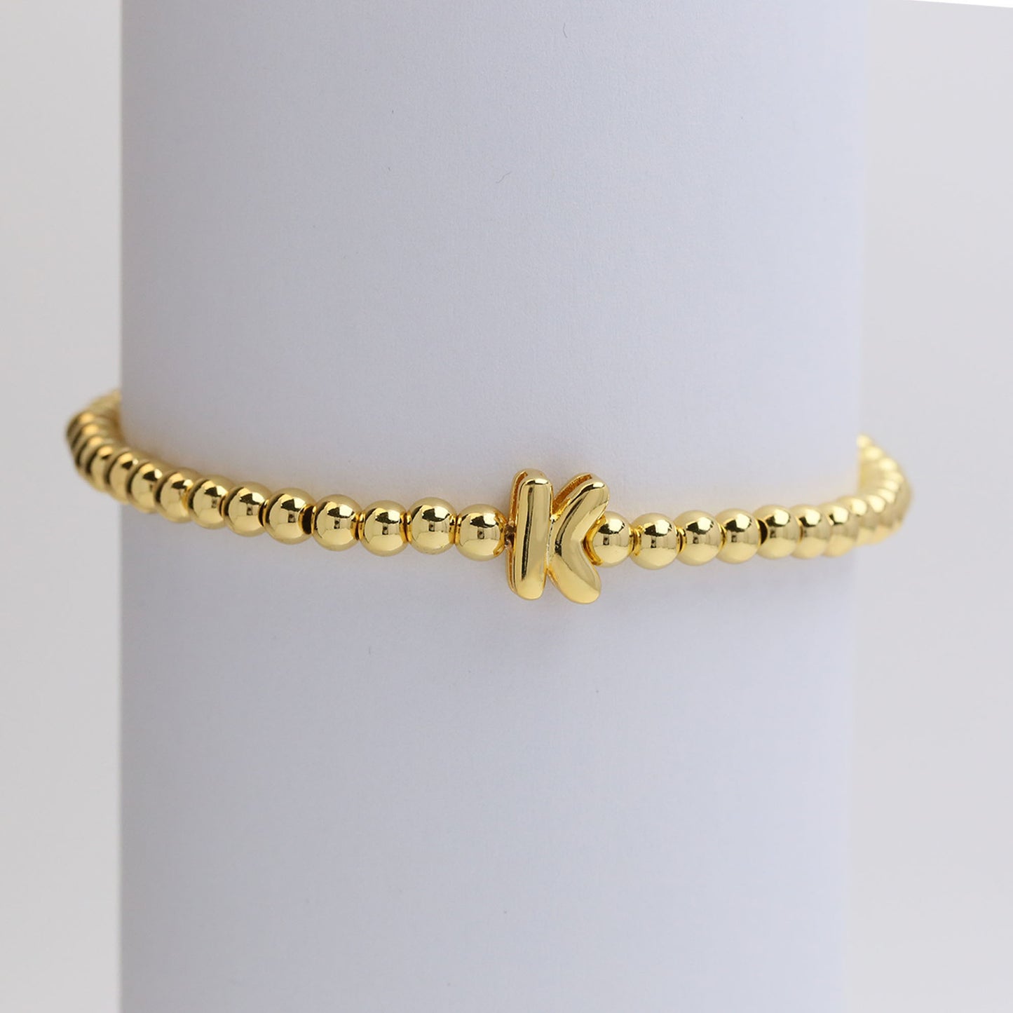 18K Gold Plated Brass Letter Hematite Bead Stretch Bracelet for Women