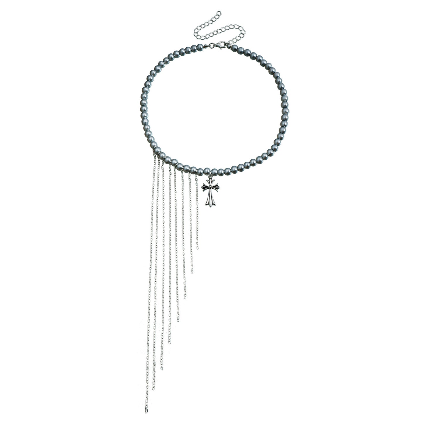 Geometric Cross Pendant Necklace with Glass Beads and Plated Alloy, Sweet-Edgy Style Clavicle Chain for Women