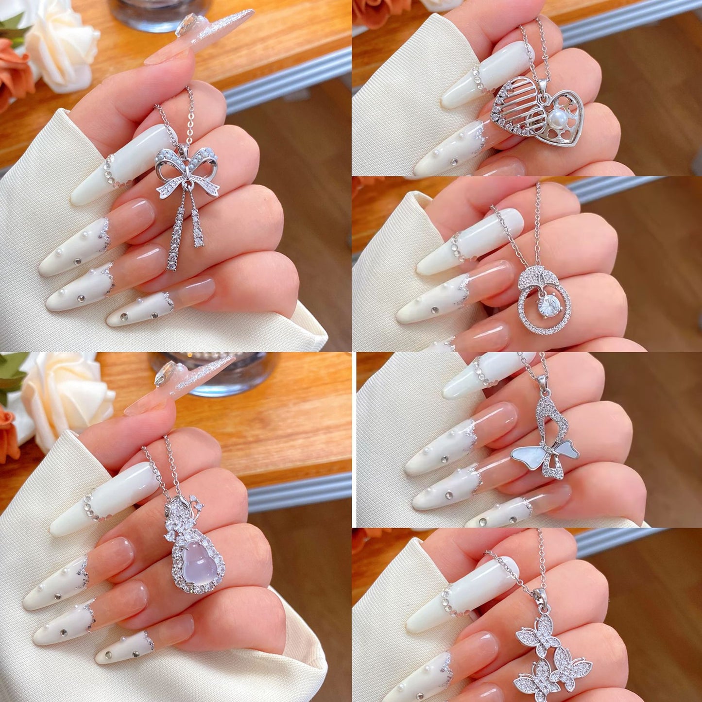 Minimalist Luxury Rhinestone Camellia Leaf Heart Star Geometric Pendant Titanium Steel Necklace for Unisex