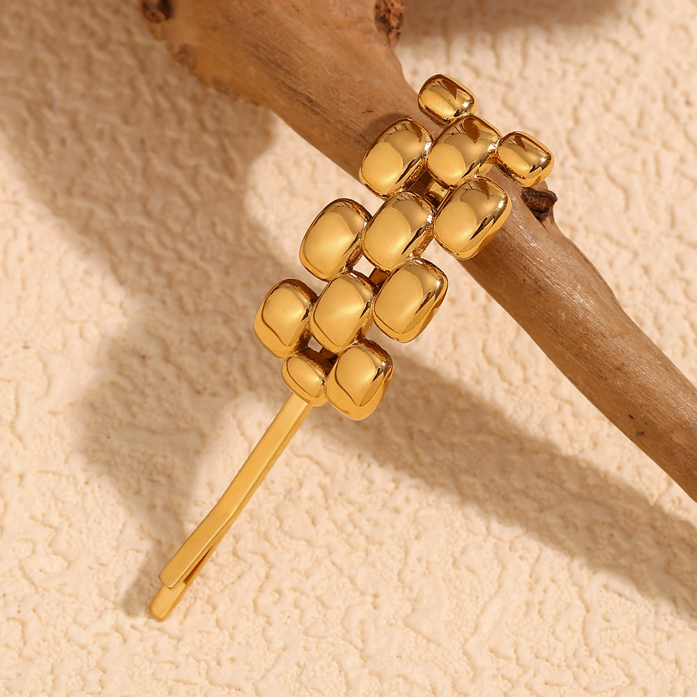 Fermaglio per capelli da donna minimalista geometrico in acciaio inossidabile placcato oro 18 carati con design a cinturino di orologio