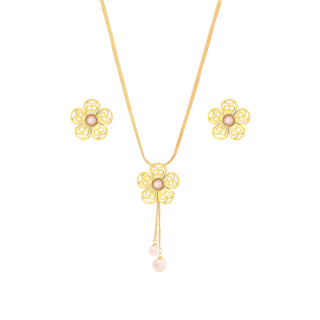 Conjunto de collar con colgante irregular geométrico con dije de flor de acero inoxidable y detalle de borla para mujer