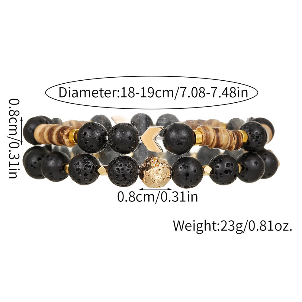 Handmade Natural Semi-Precious Stone Beaded Bracelet with Volcanic Rock and Wood Beads for Men Unisex Summer Vacation Jewelry