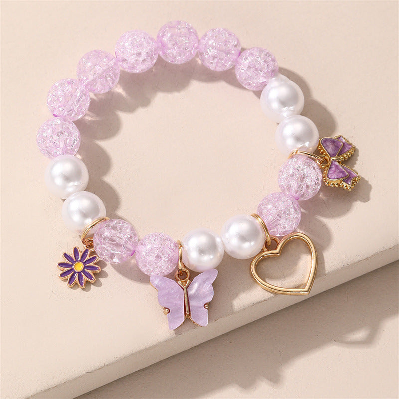 Bracciale Minimalista con Cuore e Farfalla in Perline di Vetro per Bambini con Accenti Floreali Colorati