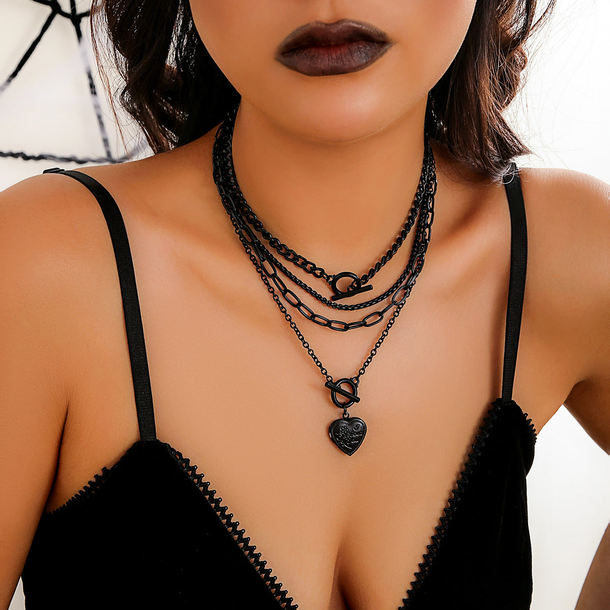Hip-hop Minimalist Geometric Heart Star Zinc Alloy Plated Necklace Curb Chain Women