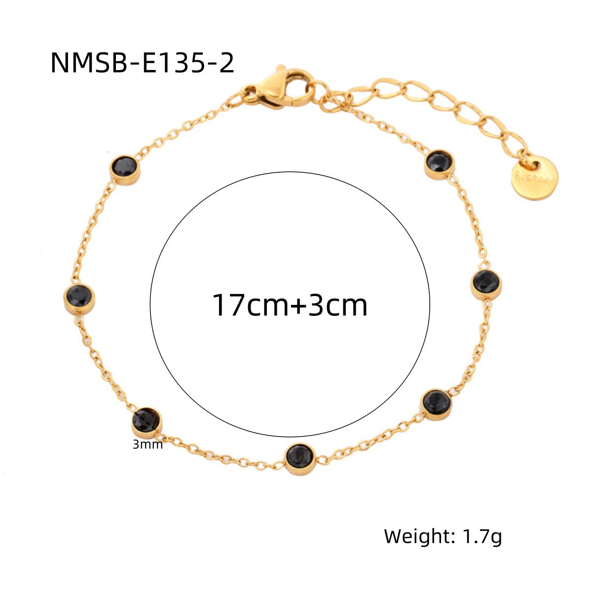 Pulsera geométrica redonda minimalista de moda para mujer de acero inoxidable con acabado en oro de 18 quilates chapado al vacío e incrustaciones de pedrería de colores