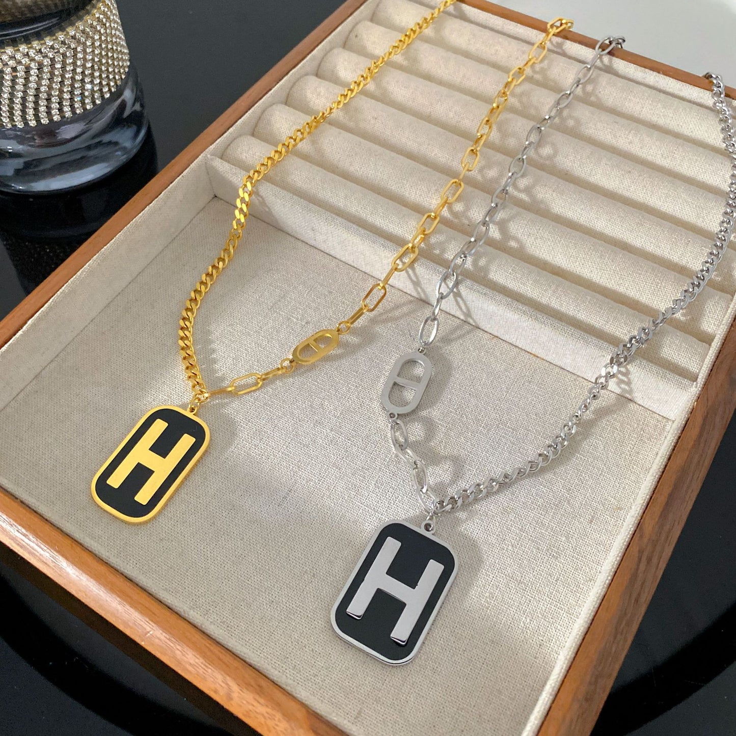 Streetwear Gold Plated Square Letter H Curb Chain Necklace Titanium Steel Unisex
