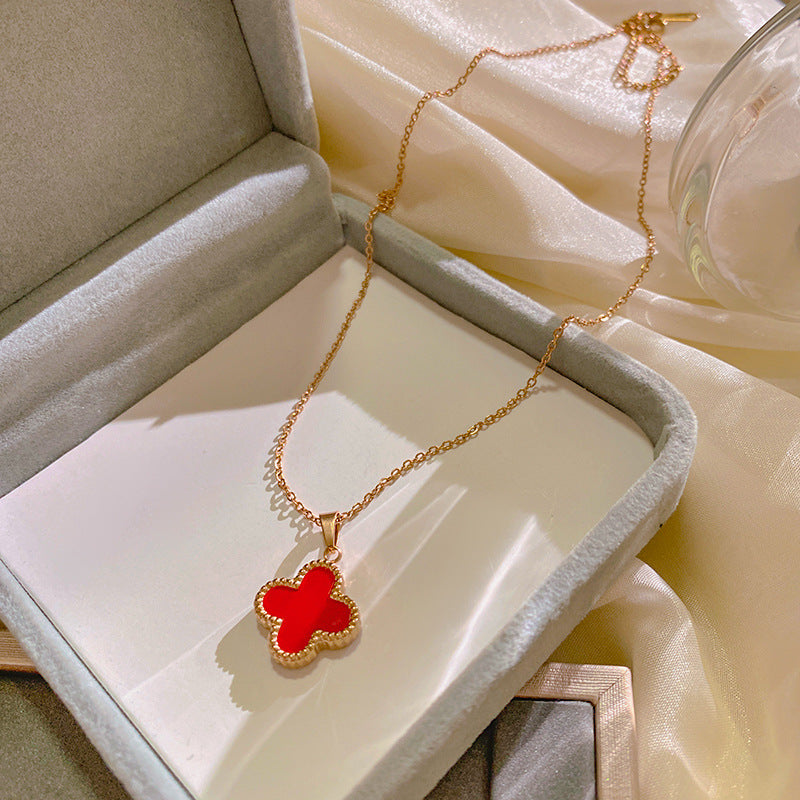 Minimalist Luxury Gold Plated Titanium Steel Four-Leaf Clover Necklace for Unisex