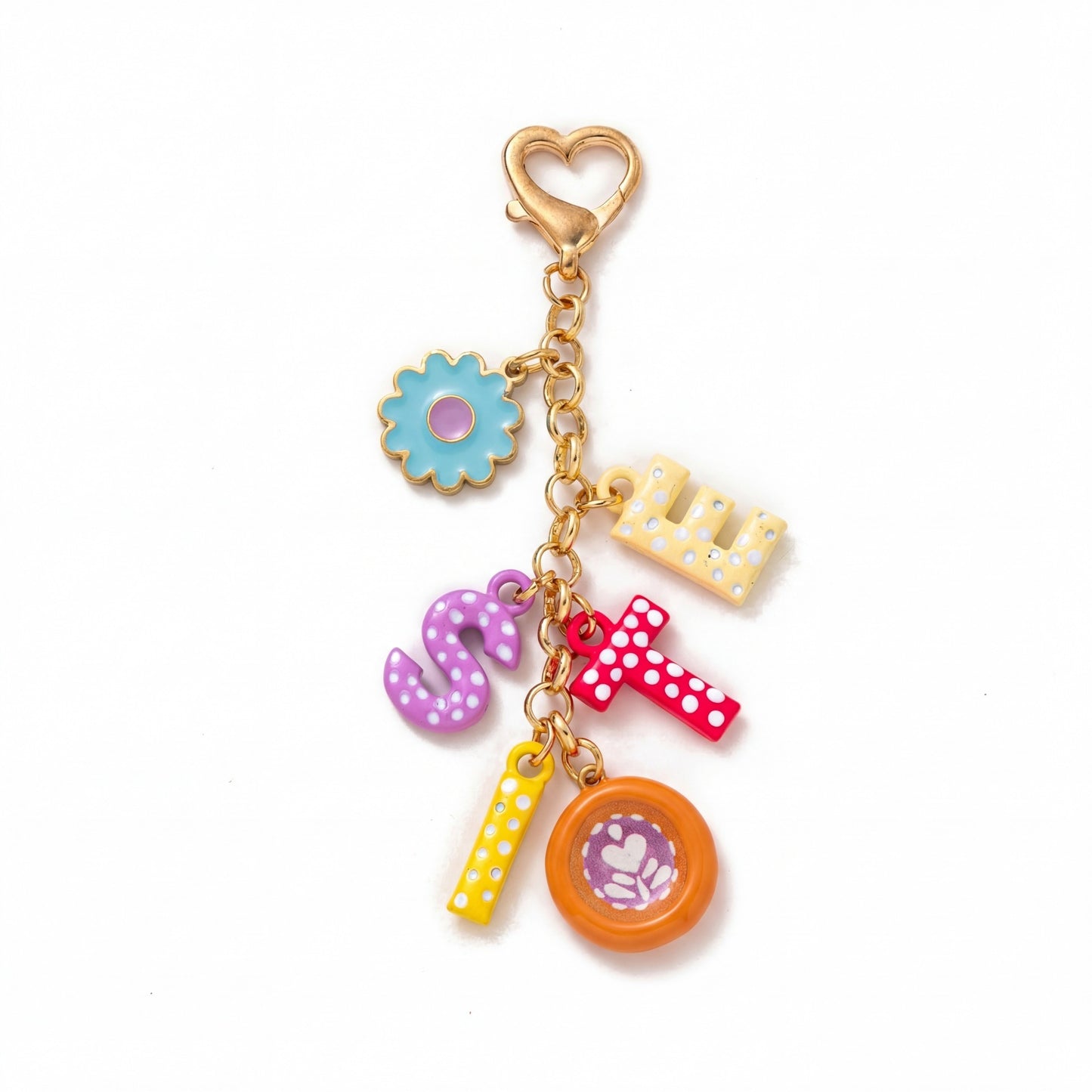 Minimalist Colorful Letter and Floral Alloy Bag Charm with Plated Finish