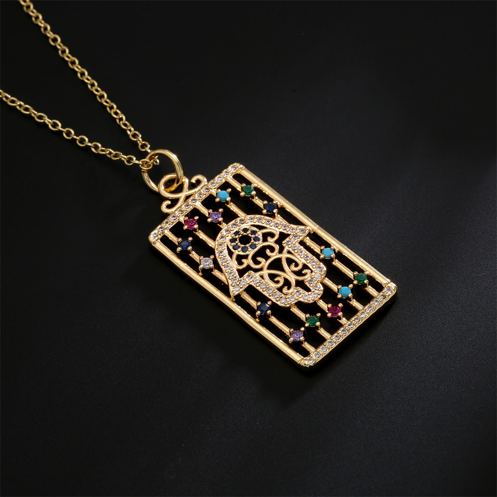 Minimalist Geometric Hollow Eye Crown Snake Necklace for Women in Copper with 18K Gold Plating and Zircon Inlay